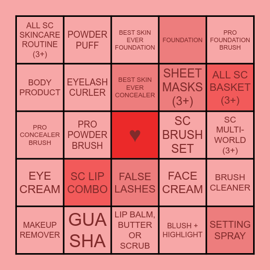 SEPHORA COLLECTION VALENTINE'S BINGO Card