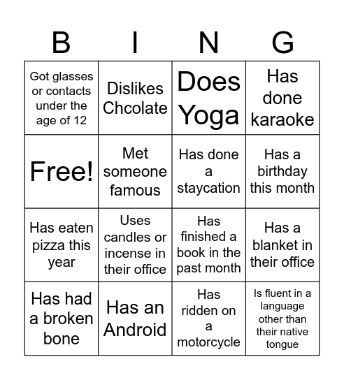 Untitled Bingo Card