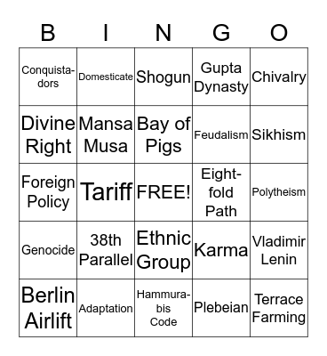 Global I Bingo Card