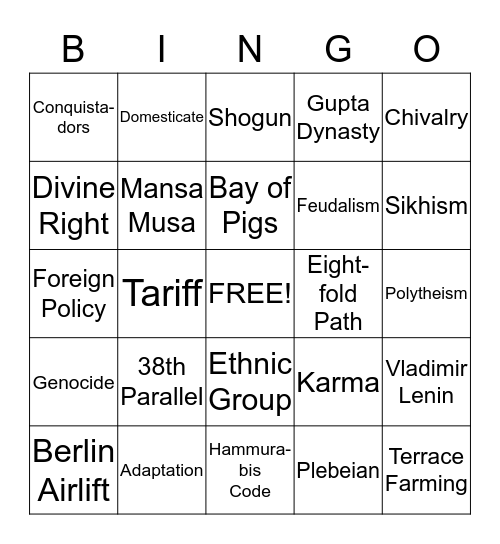 Global I Bingo Card