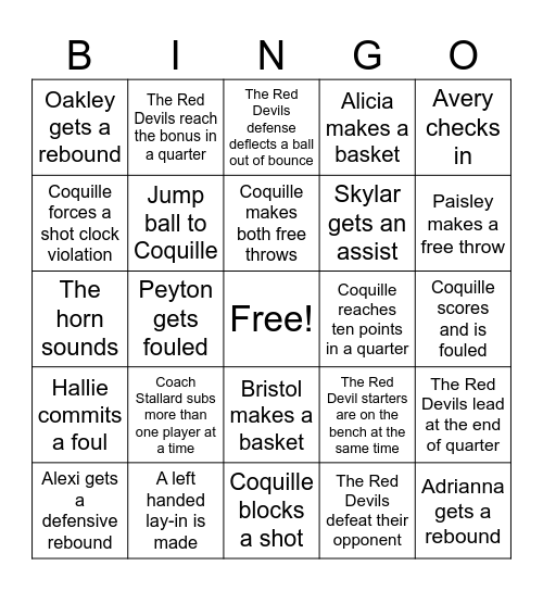 Red Devil Bingo Card