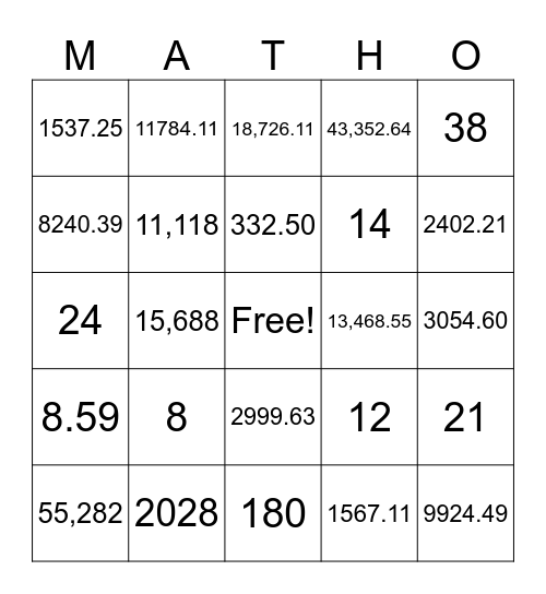 MATHO Bingo Card
