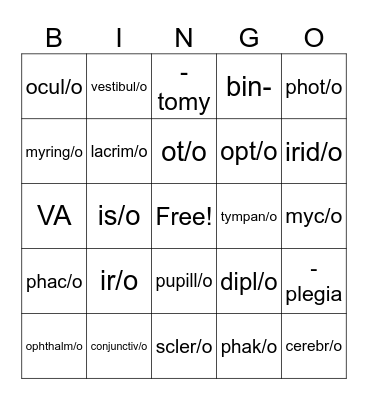 Med Term Ch 12 & 13 Bingo Card