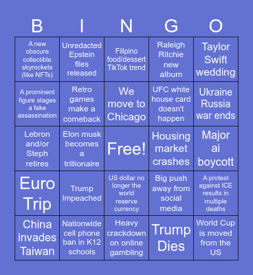 2026 Predictions Bingo Card