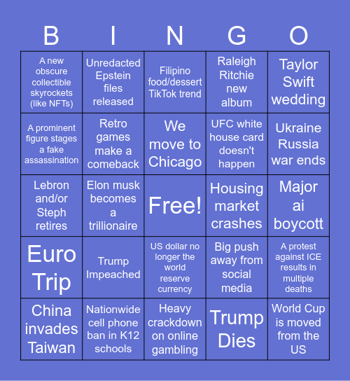 2026 Predictions Bingo Card