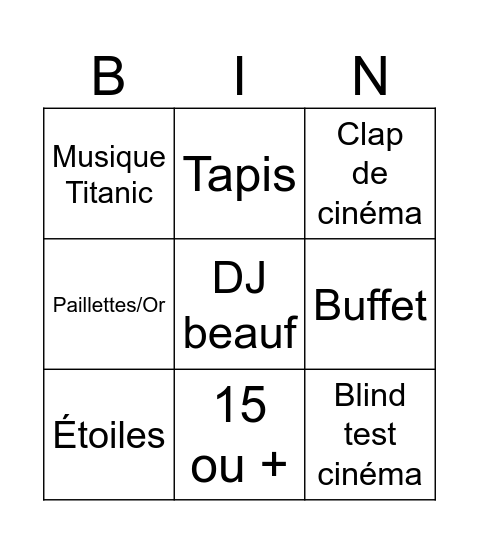 4 mariages Bingo Card