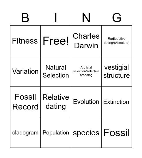 Evolution Bingo Card