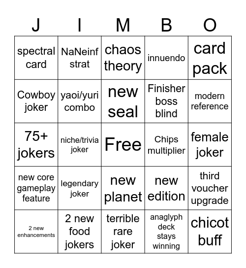 1.1 Balatro Update Bingo Card