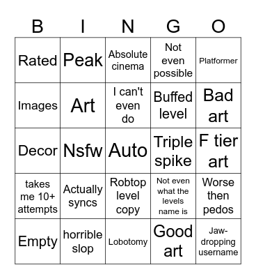 Recent tab Bingo Card