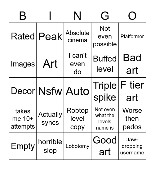 Recent tab Bingo Card