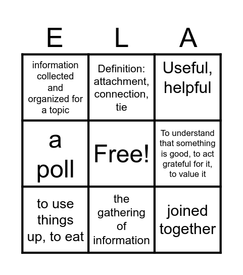 Definition Bingo Card
