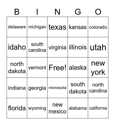 state bingo Card