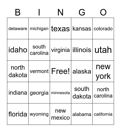 state bingo Card