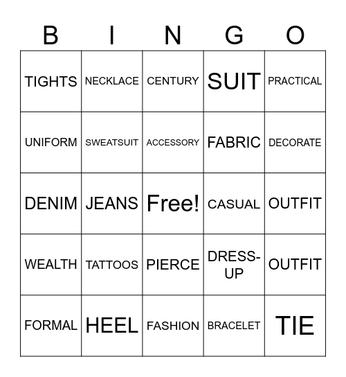 WHAT WE WEAR Bingo Card