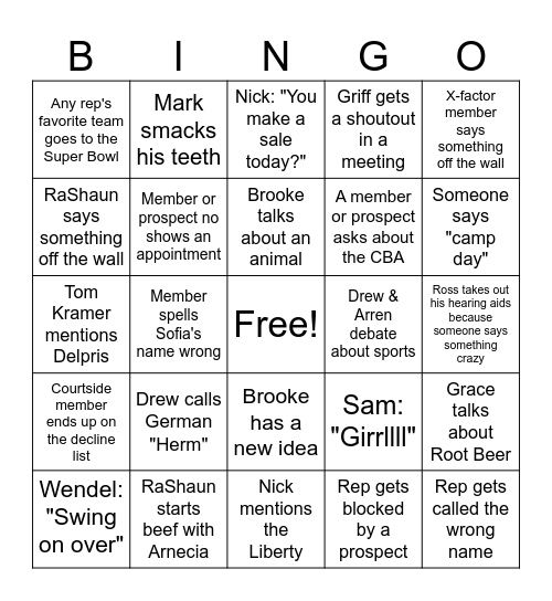 Merc Team Bingo Card