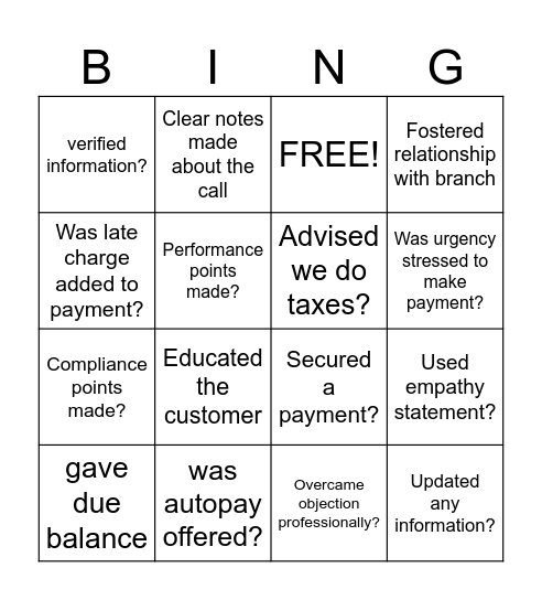 Call Cal Bingo Card
