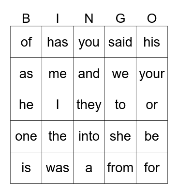 1st Grade Bingo #1 Bingo Card
