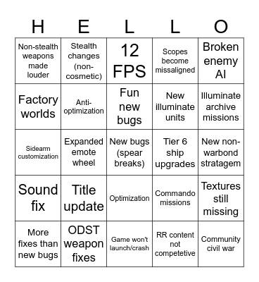 HD2 update bingo Card