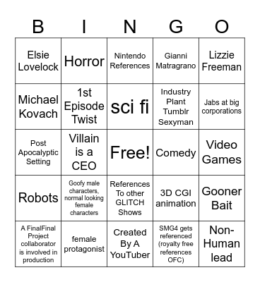 GLITCH Show Bingo Card