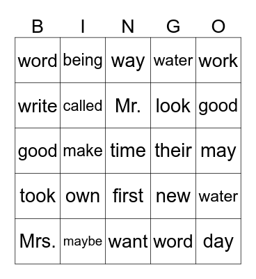 1st Grade Bingo #1 Bingo Card