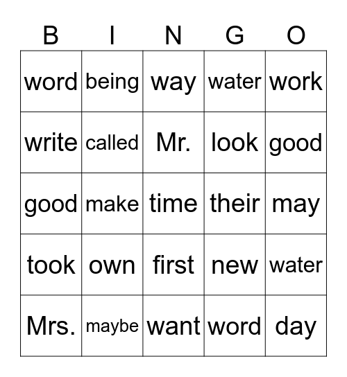 1st Grade Bingo #1 Bingo Card