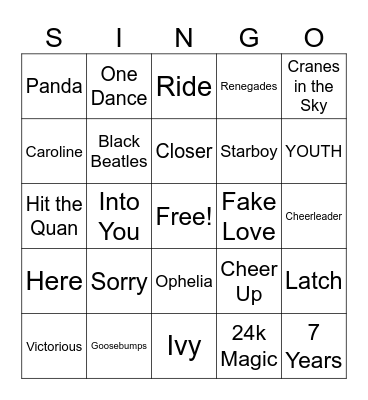 SINGO Bingo Card