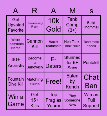 League Bingo Card