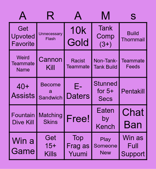 League Bingo Card