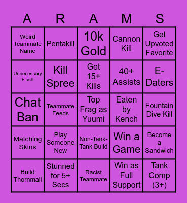 League Bingo Card