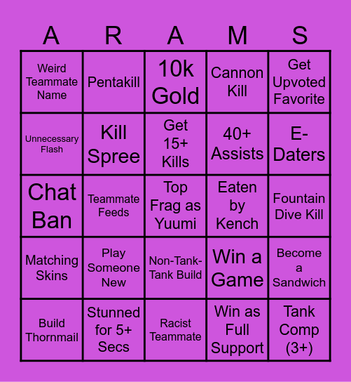 League Bingo Card