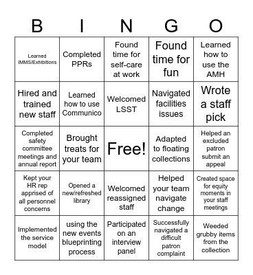 Accomplishment Bingo Card