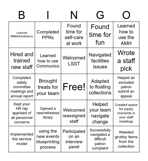 Accomplishment Bingo Card