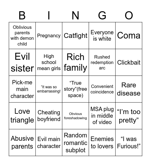 MSA bingo Card