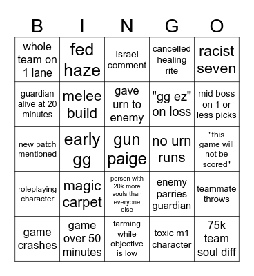 deadlock bingo Card