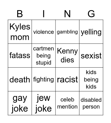 South park bingo Card