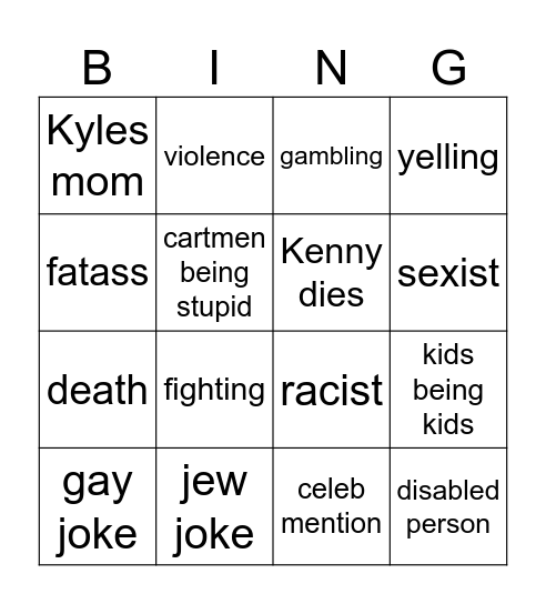 South park bingo Card
