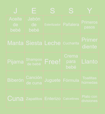 Jessy's baby shower Bingo Card