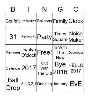 A New Year Is Coming Bingo Card