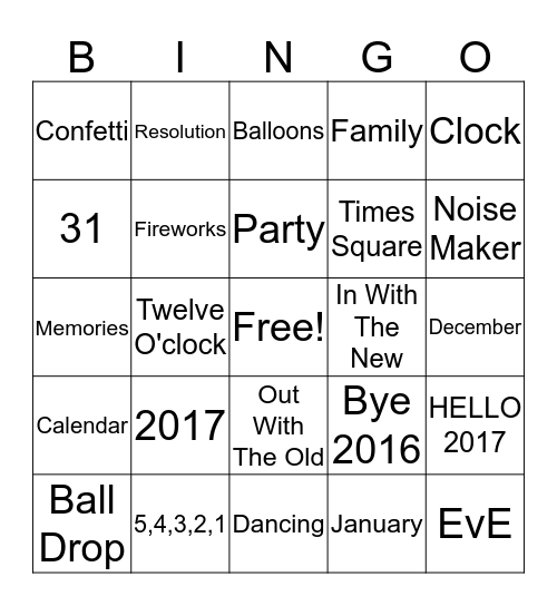 A New Year Is Coming Bingo Card