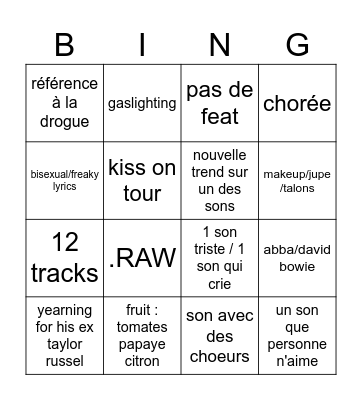 KISSCO Bingo Card