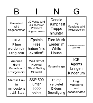 American Dream Bingo Card