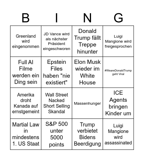 American Dream Bingo Card
