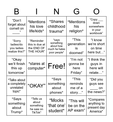 Waller Bingo Card