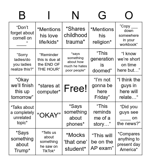 Waller Bingo Card