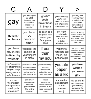 how similar are you to me ^^ Bingo Card