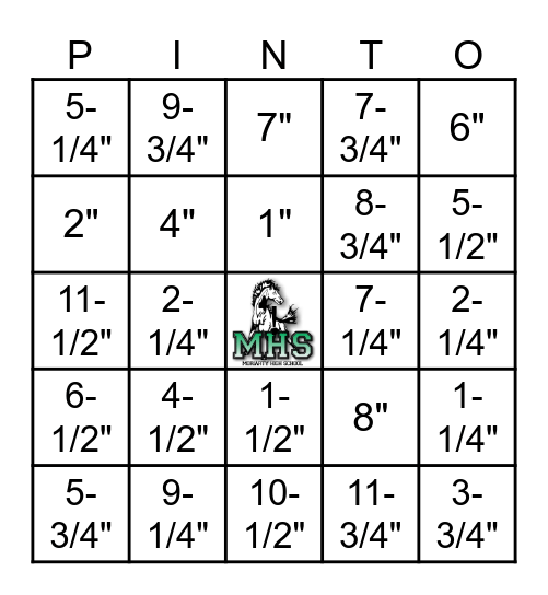 Tape Measure 1/4s numbers Bingo Card