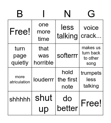 Band bingo Card