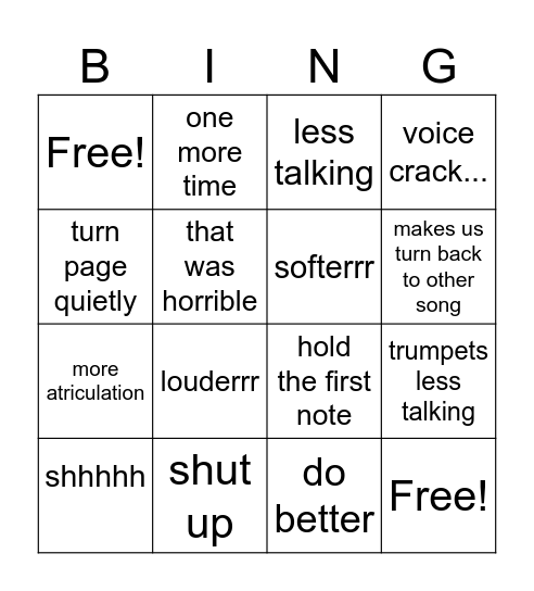 Band bingo Card