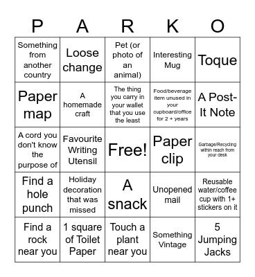 Scavingo Bingo Card