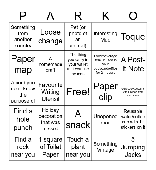 Scavingo Bingo Card